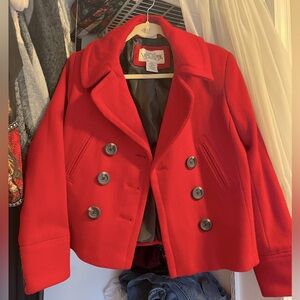 New York Classics / Red / Double-Breasted / cropped Peacoat / cape pleated back